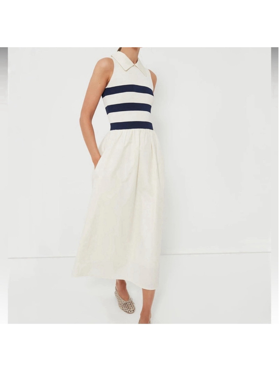 Tuckernuck Dresses & Skirts - Tuckernuck Ivory Stripe Marina Midi Dress Medium Collared Coastal Nautical Prep